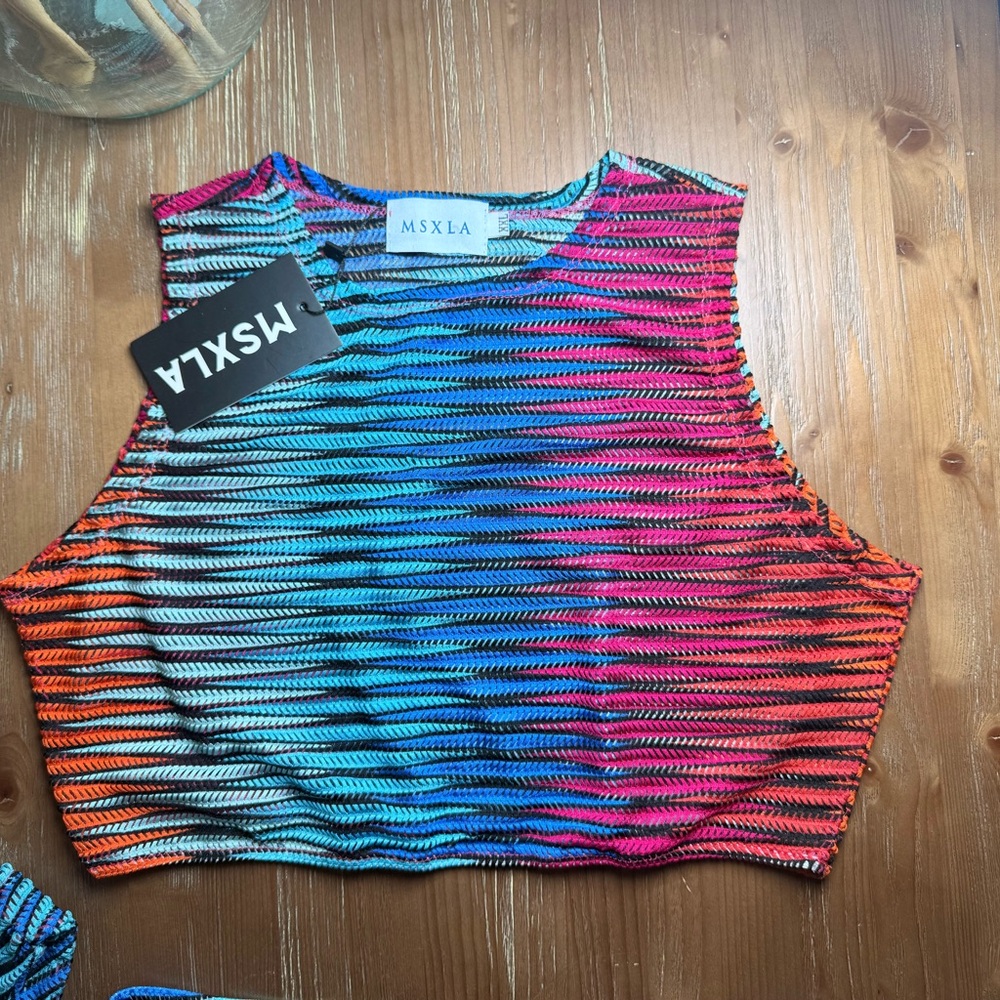 Vibrant Ombre Ribbed Two-Piece Set - Blue/Pink/Orange - Picture 3 of 8